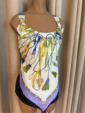 Vintage Y2K Caché Silk Halter Scarf Top with Gold Accents RARE